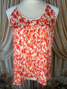 Classiques Entier Red & Orange Abstract Sleeveless Tank 95% Silk